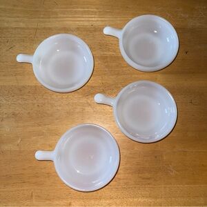 Vintage White Milk Glass - Glasbake Soup Chili Bowl with Handle 11oz LOT OF 4